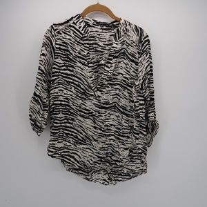 Evenuel Black White V-Neck Zebra Print Blouse